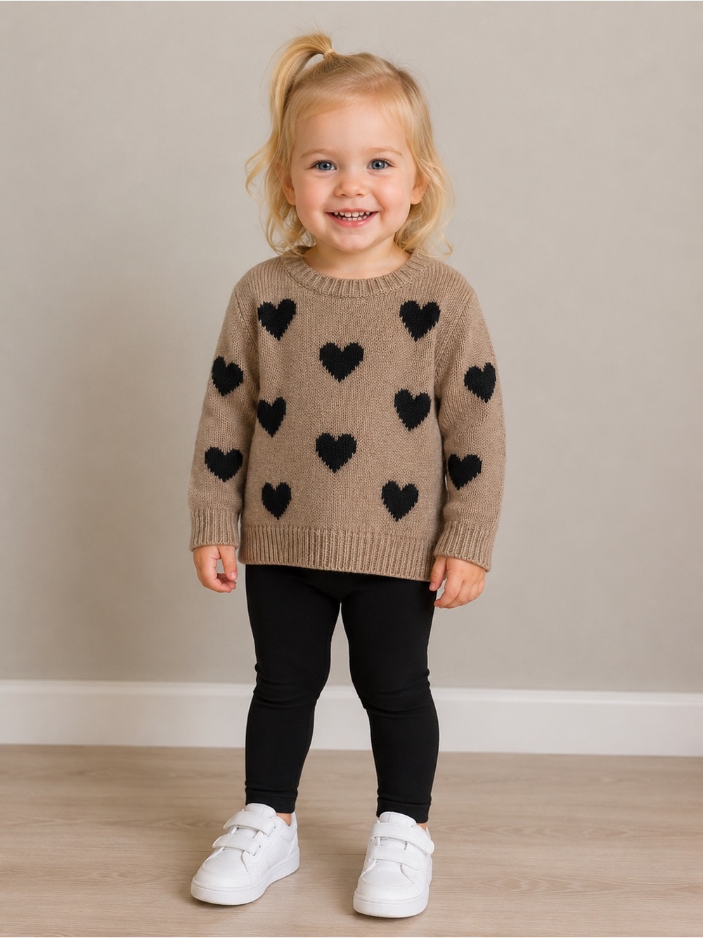 Carter's Tan and Black Crew Neck Sweater with Heart Pattern